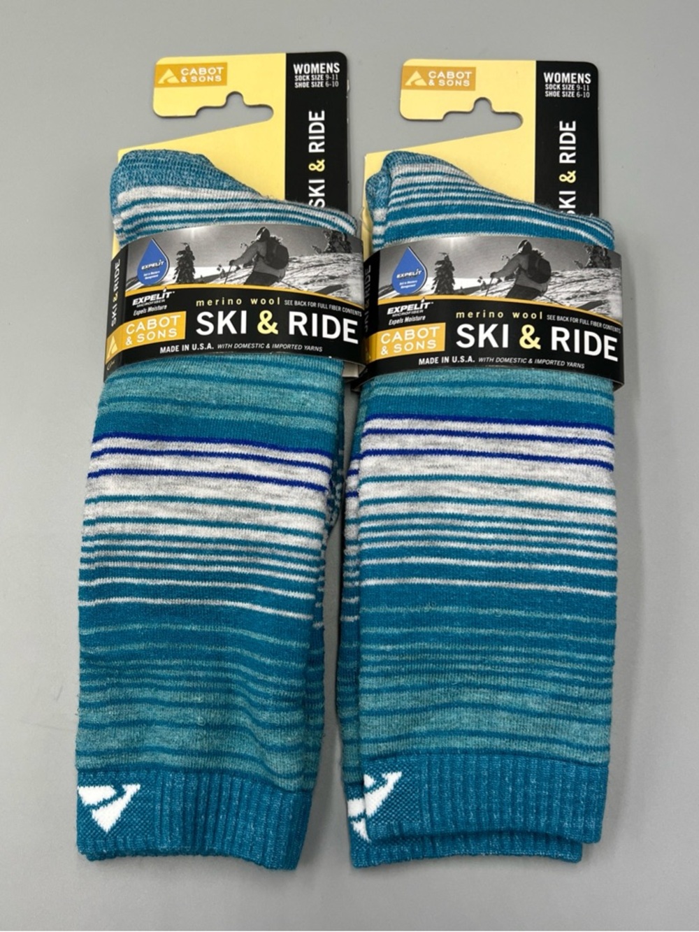 Cabot & Sons Women's Merino Wool Ski & Ride Socks, Aqua Heather, Shoe Size 6-10